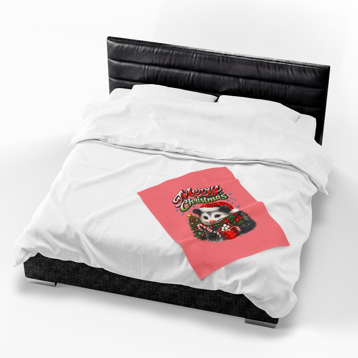 Merry Christmas Opossum Velveteen Plush Blanket