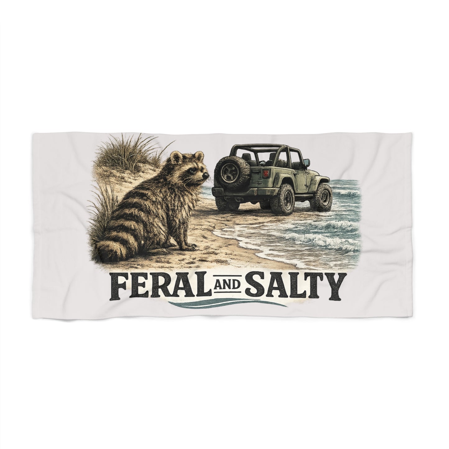 Feral and Salty Beach Towel — Raccoon &  Ocean Coastal Towel design