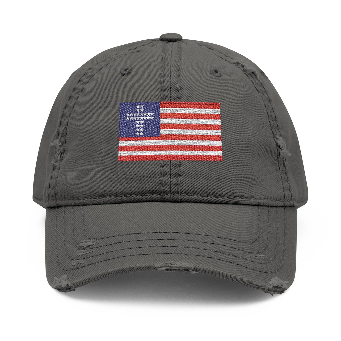 Distressed Embroidered Flag Hat — Vintage American Flag Baseball Cap