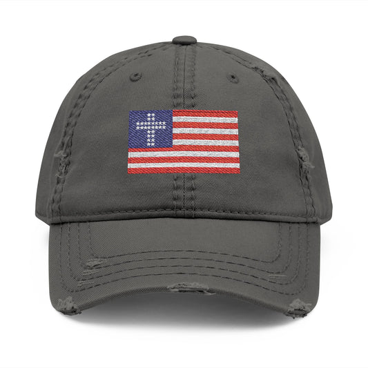 Distressed Embroidered Flag Hat — Vintage American Flag Baseball Cap