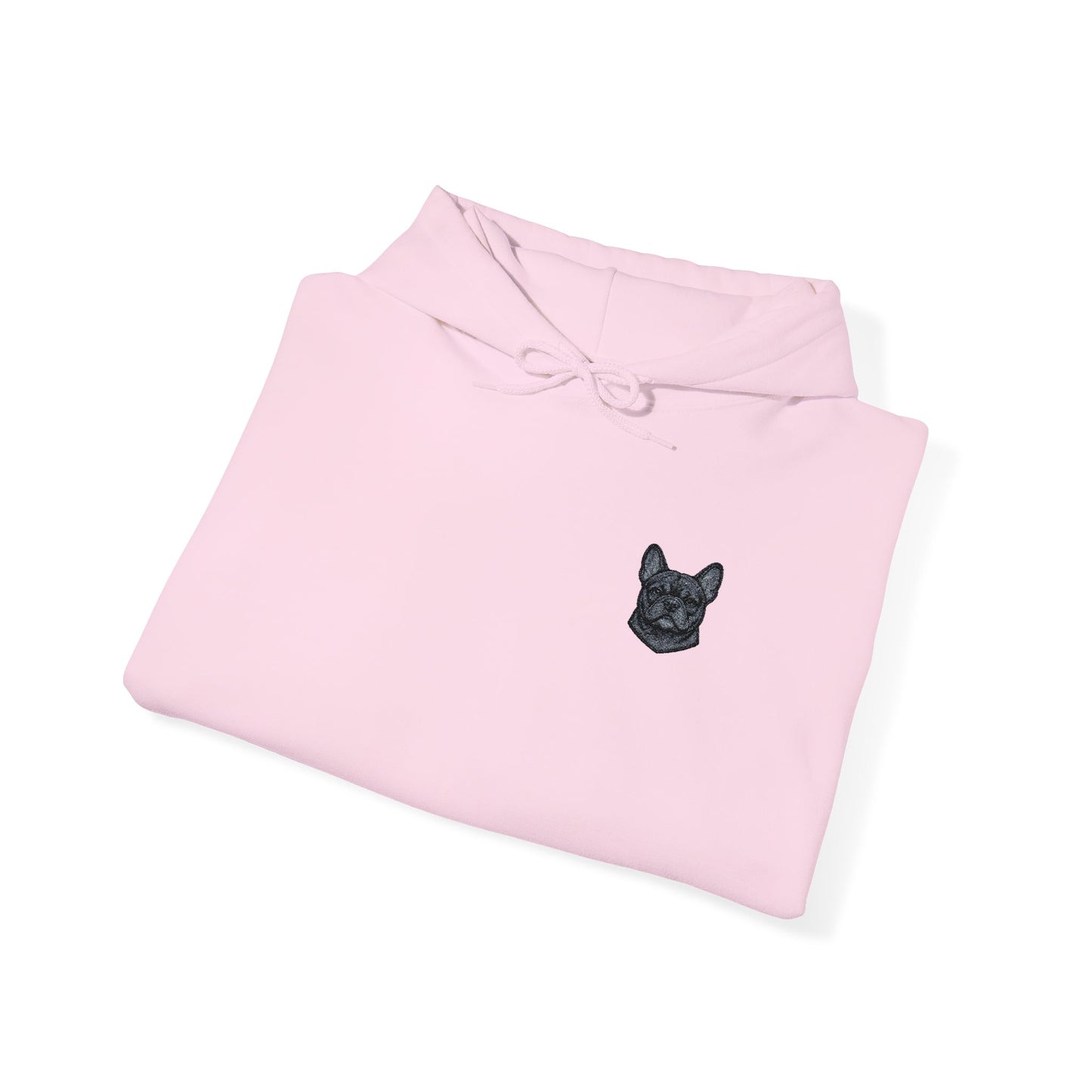 French Bulldog embroidered design on hooded sweatshirt