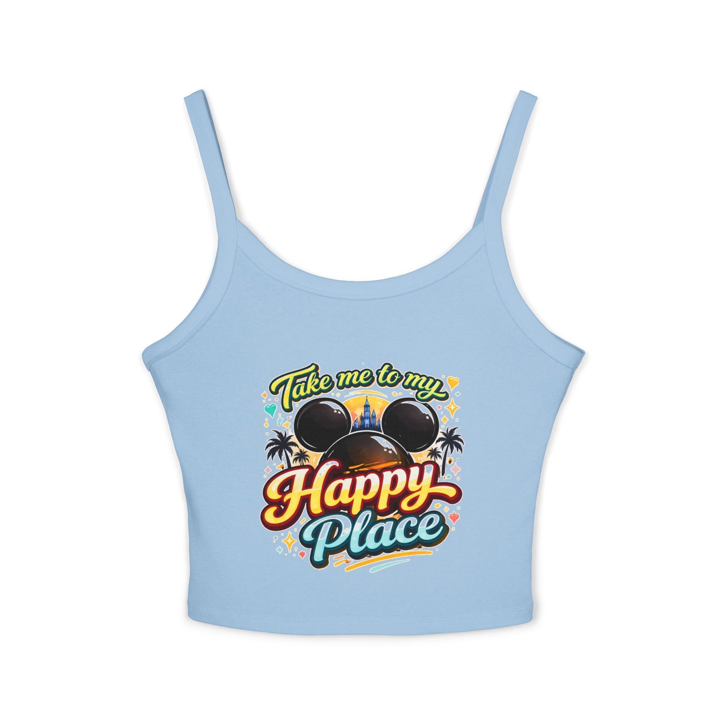Take Me to My Happy Place tank top | Mickey ears, palm trees, retro script