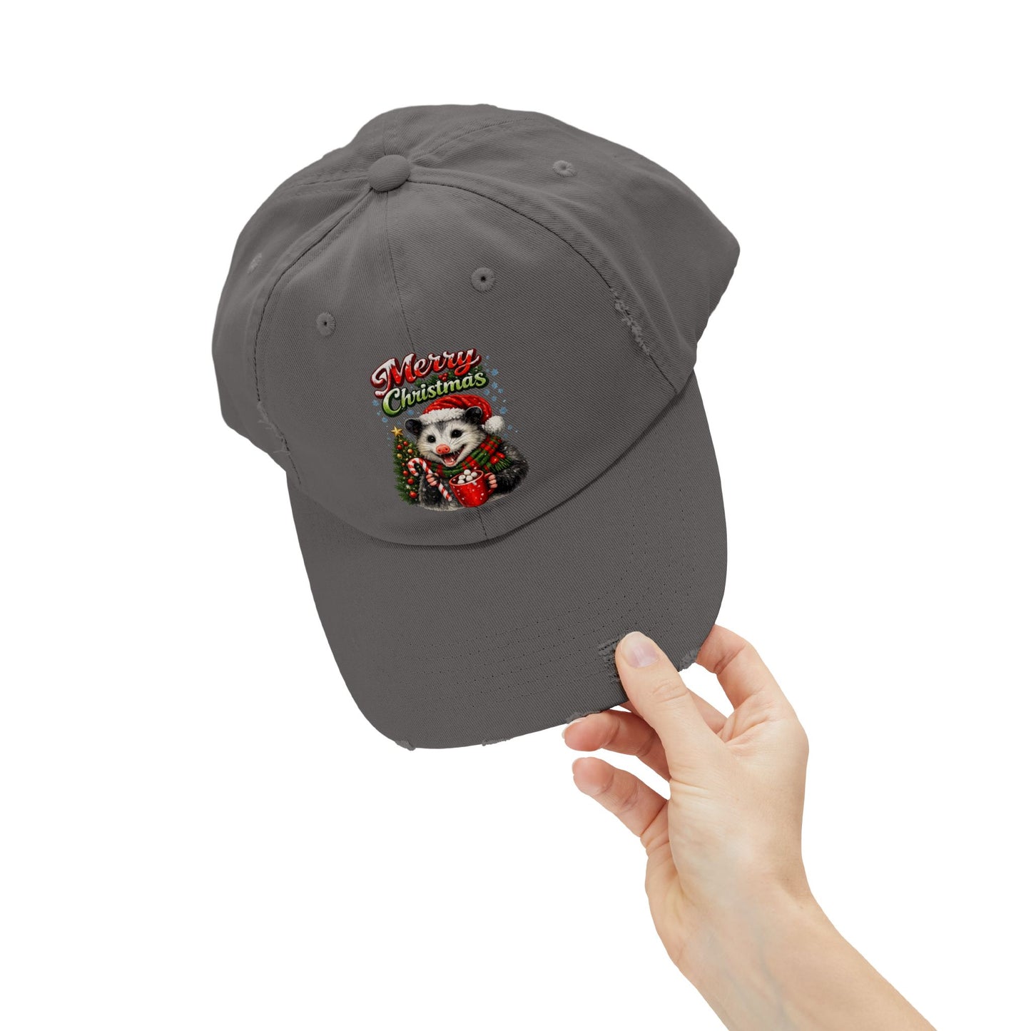 Merry Christmas Opossum Hat — Distressed Holiday Cap