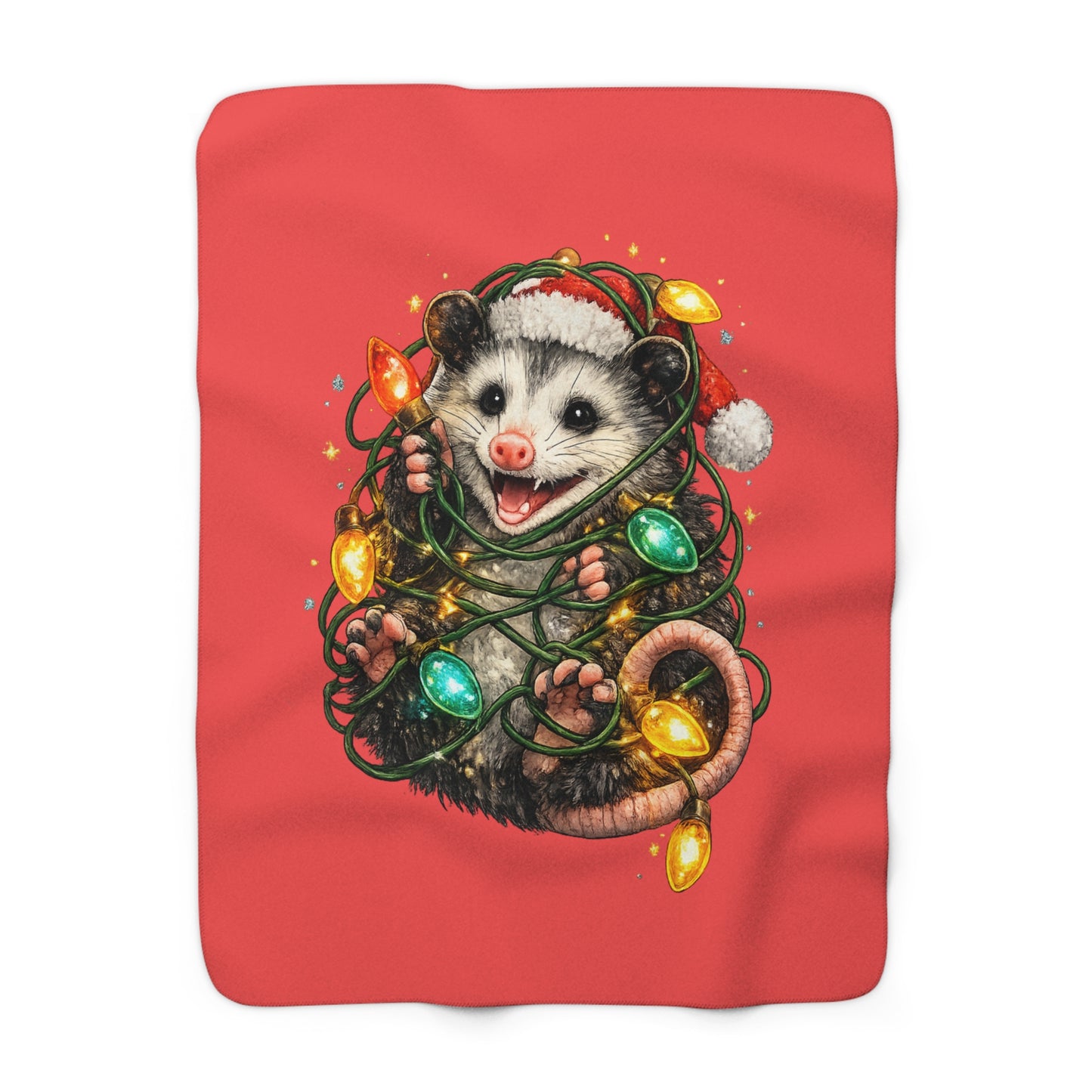 Christmas Opossum Sherpa Blanket — Cute Holiday Animal Fleece Throw