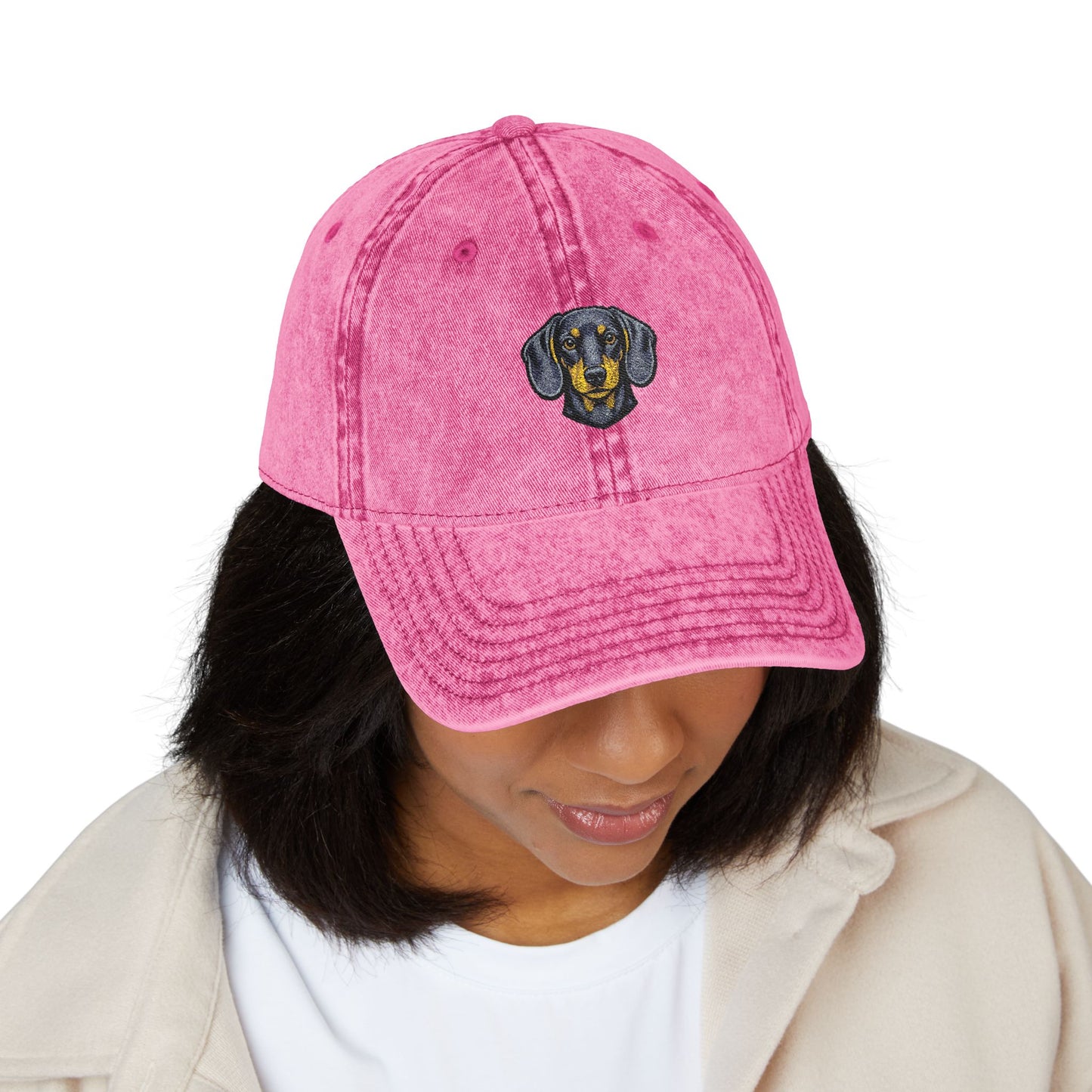 Embroidered Dachshund Dog Head Cap | Vintage Washed Baseball Hat