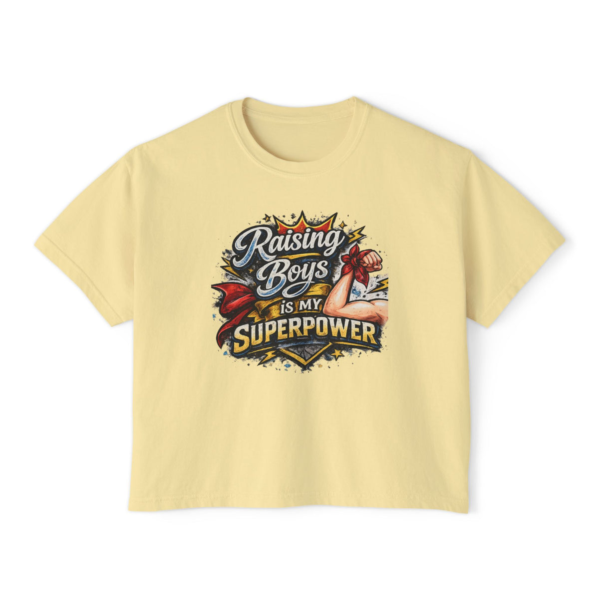 Raising Boys Is My Superpower Tee | Mom Superhero Graphic Shirt