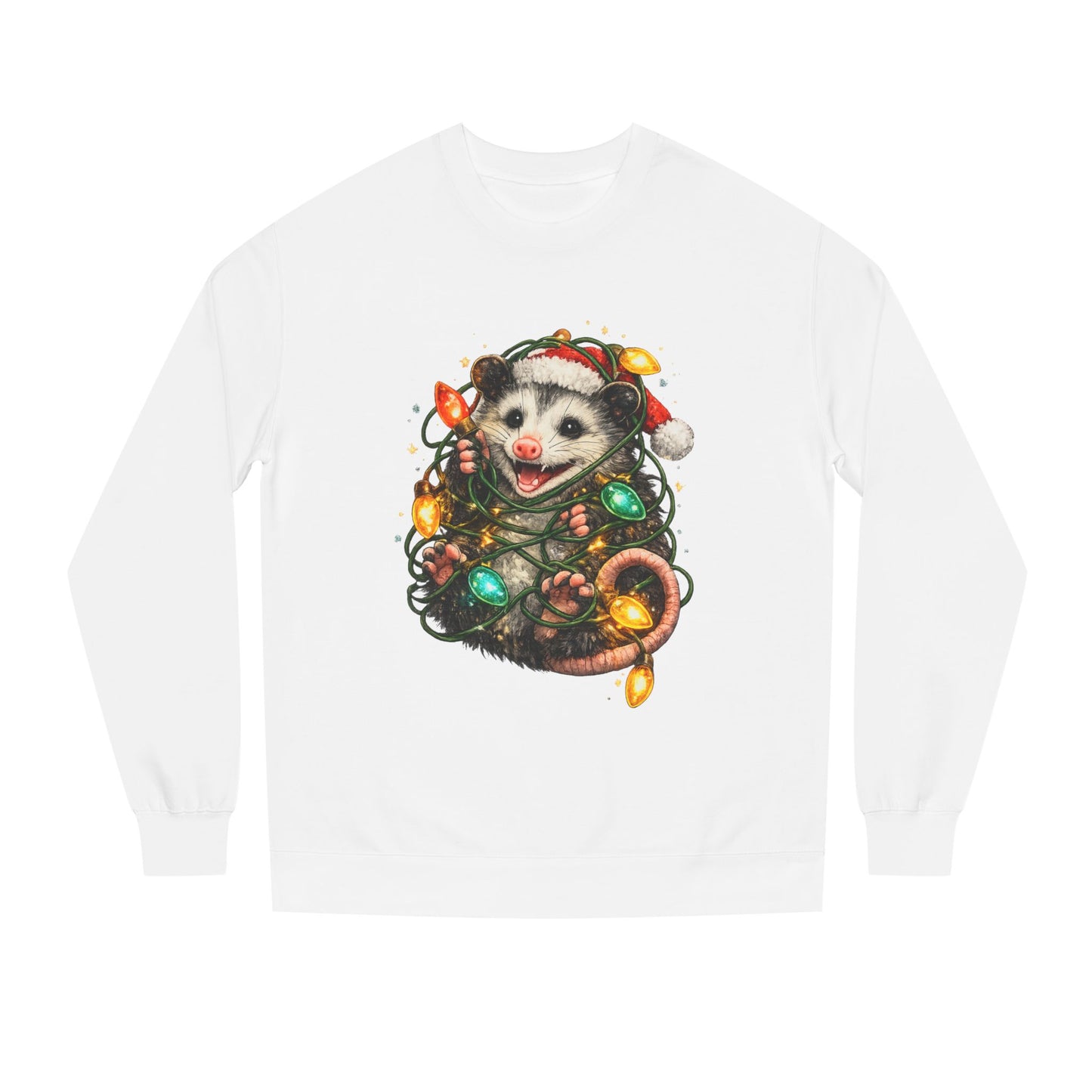 Christmas Opossum Sweatshirt — Cute Opossum Wrapped in Holiday Lights