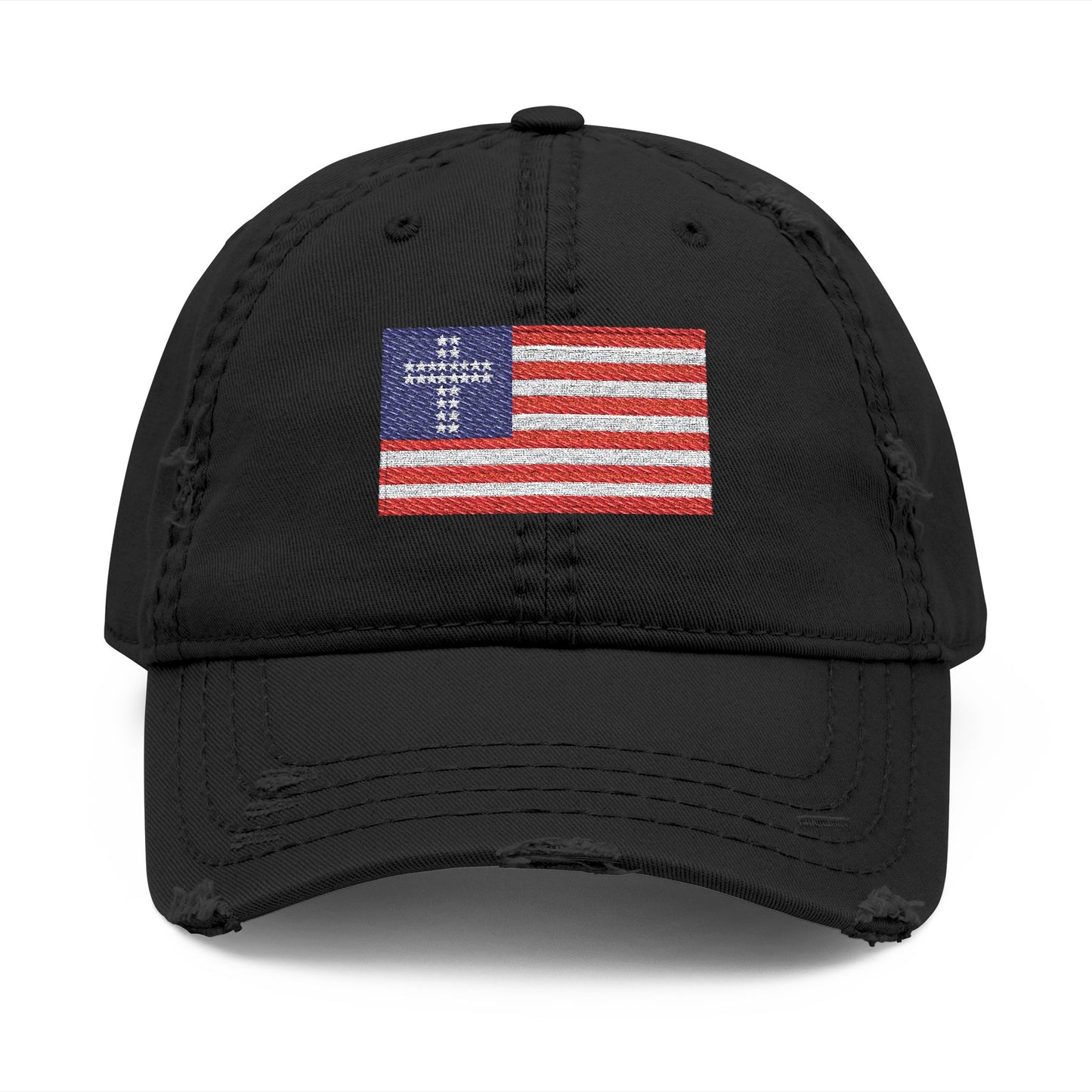Distressed Embroidered Flag Hat — Vintage American Flag Baseball Cap