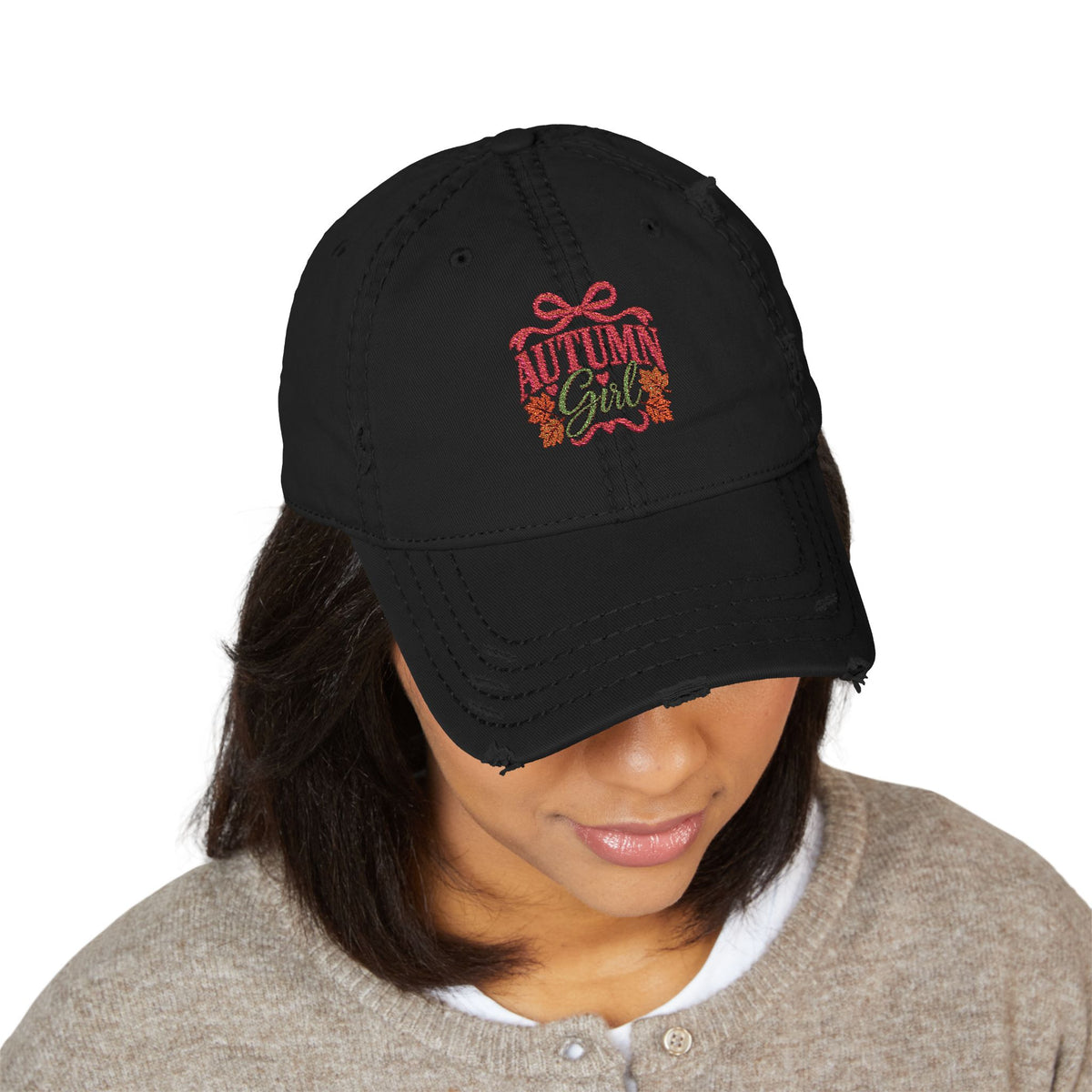 Autumn Girl Distressed Fall Hat (Embroidery)