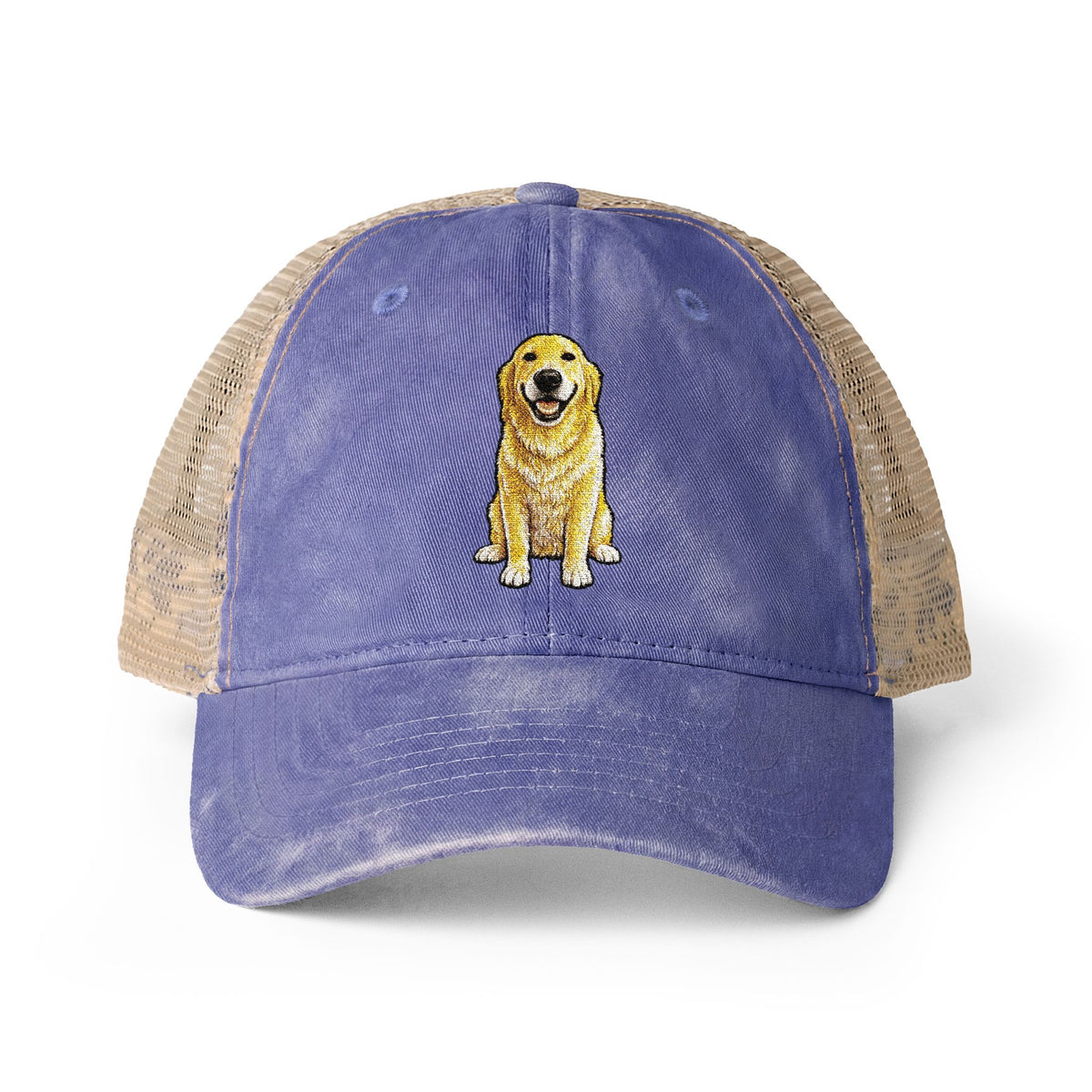 Golden Retriever Embroidered Washed Mesh-Back Cap