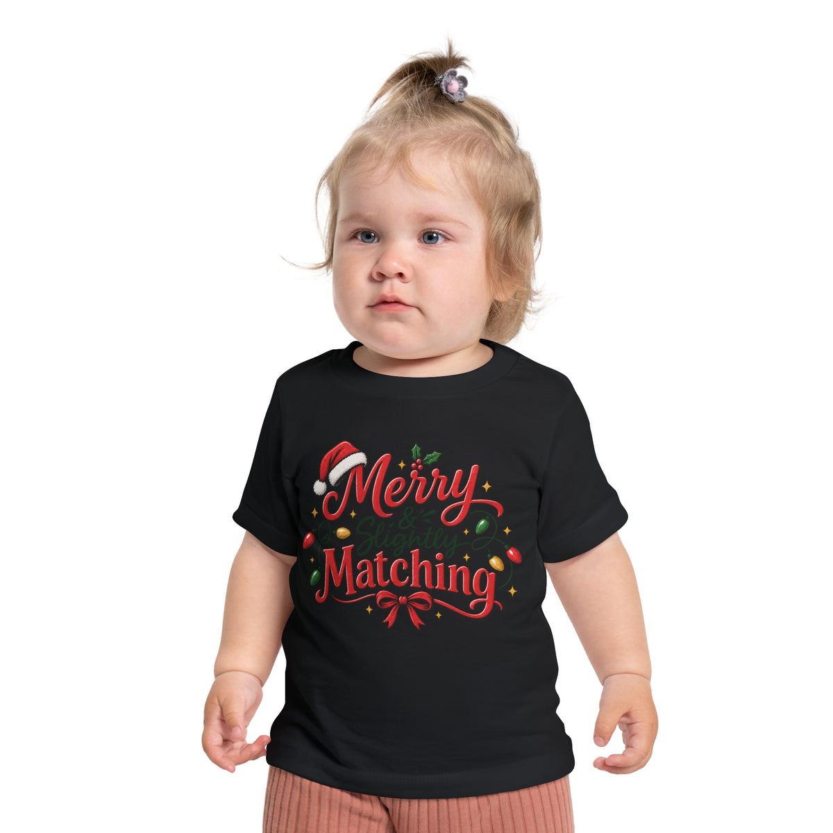 Baby T-Shirt — "Merry & Slightly Matching" Christmas Graphic tee friends or family matching pajama shirt