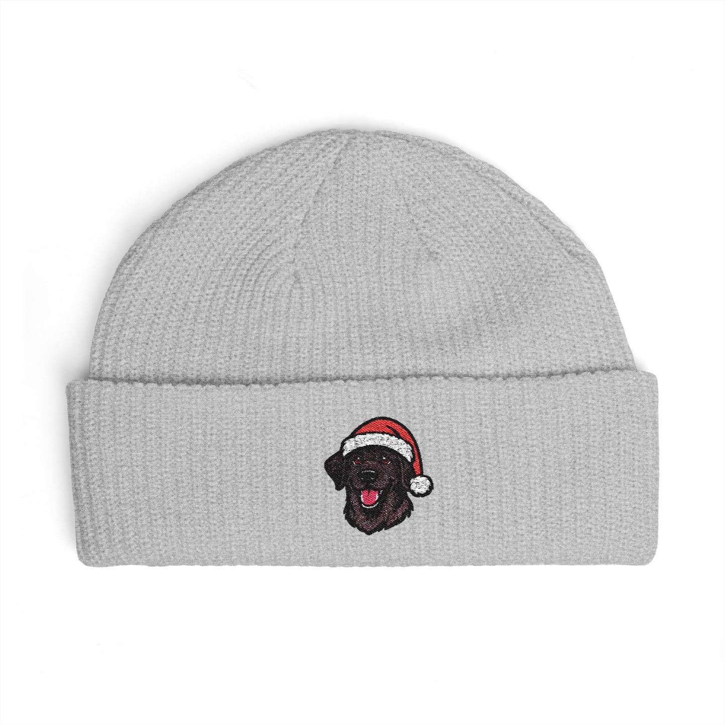 Cuffed Beanie — Embroidered Labrador Dog in Santa Hat Winter cap