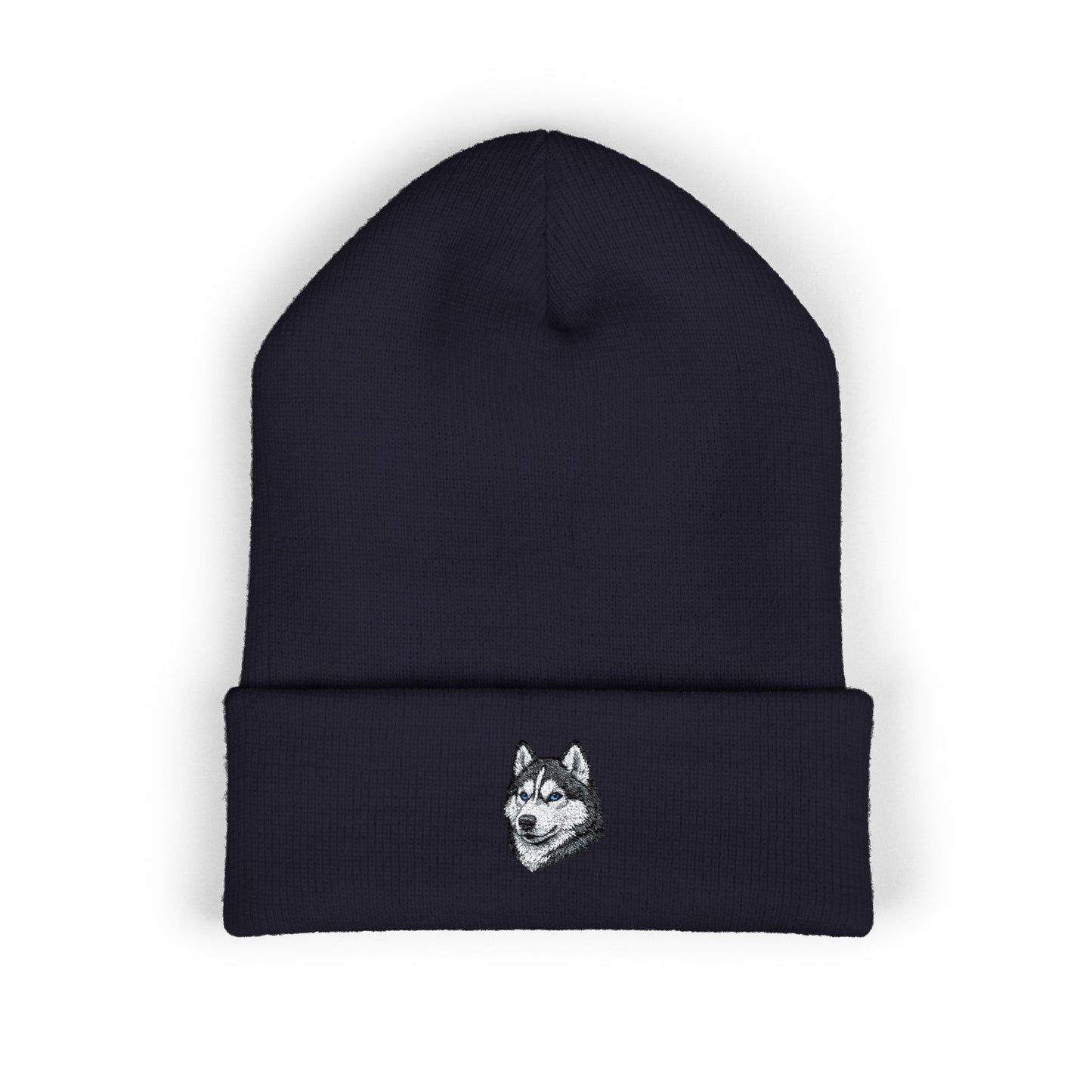 Siberian Husky Embroidered Beanie | Cuffed Knit Hat