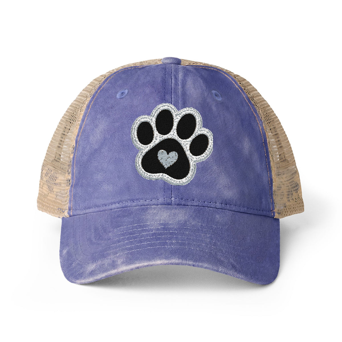 Paw print heart embroidered Women's Washed Mesh-Back Cap