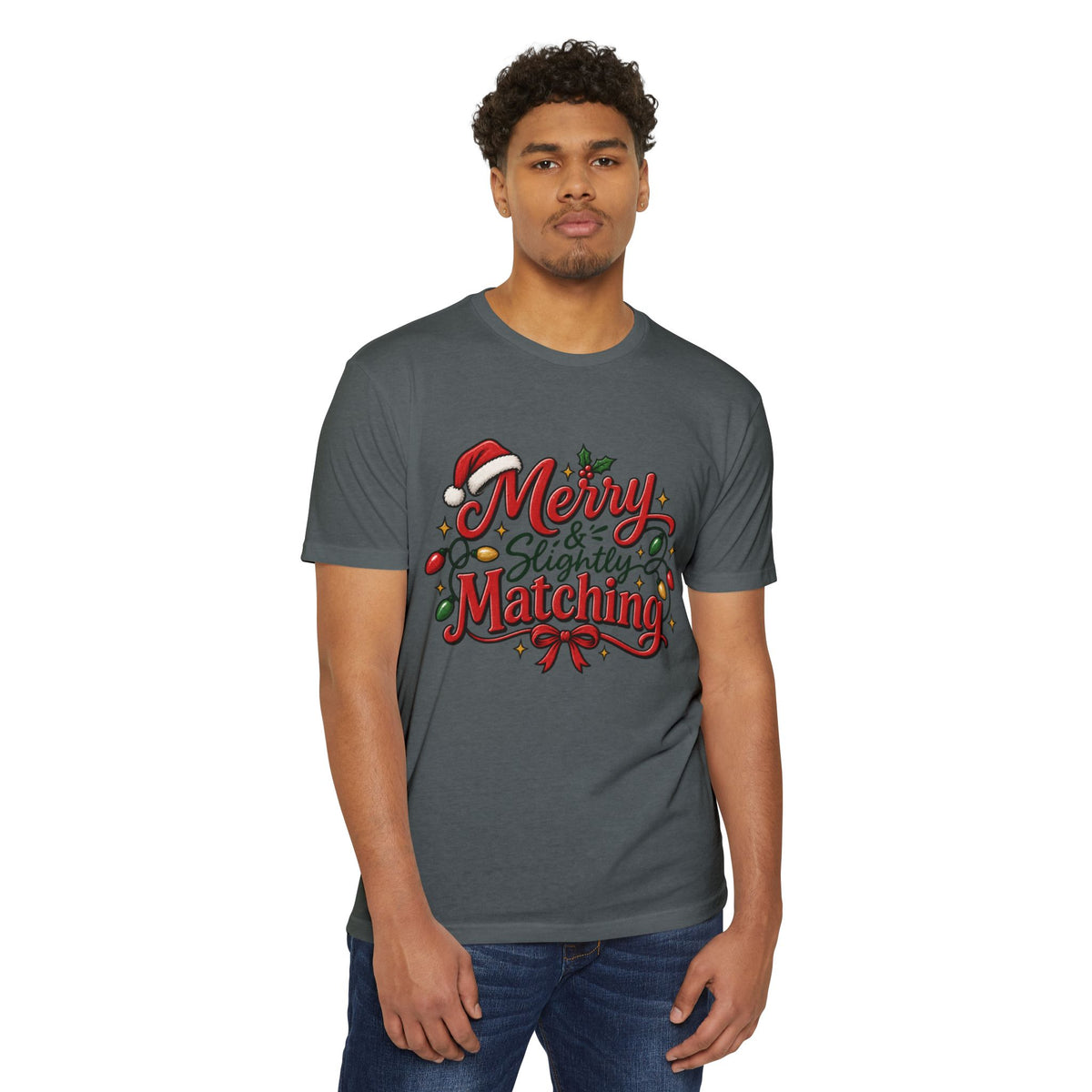 Merry & Slightly Matching Christmas T-Shirt- Family and Friends holiday pajama shirts