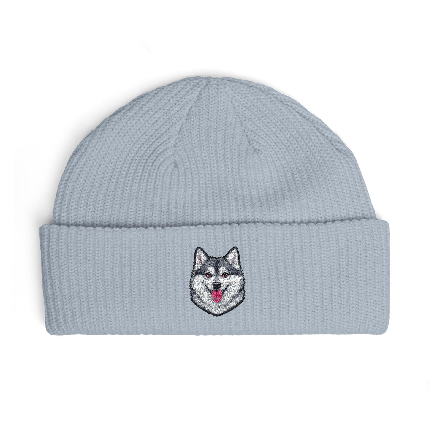 Embroidered Husky Cuff Beanie – Cozy Winter Hat for Dog Lovers