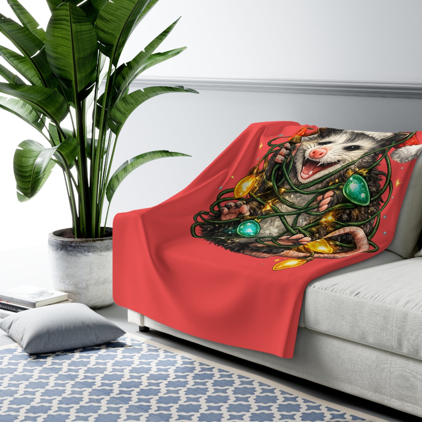 Christmas Opossum Sherpa Blanket — Cute Holiday Animal Fleece Throw