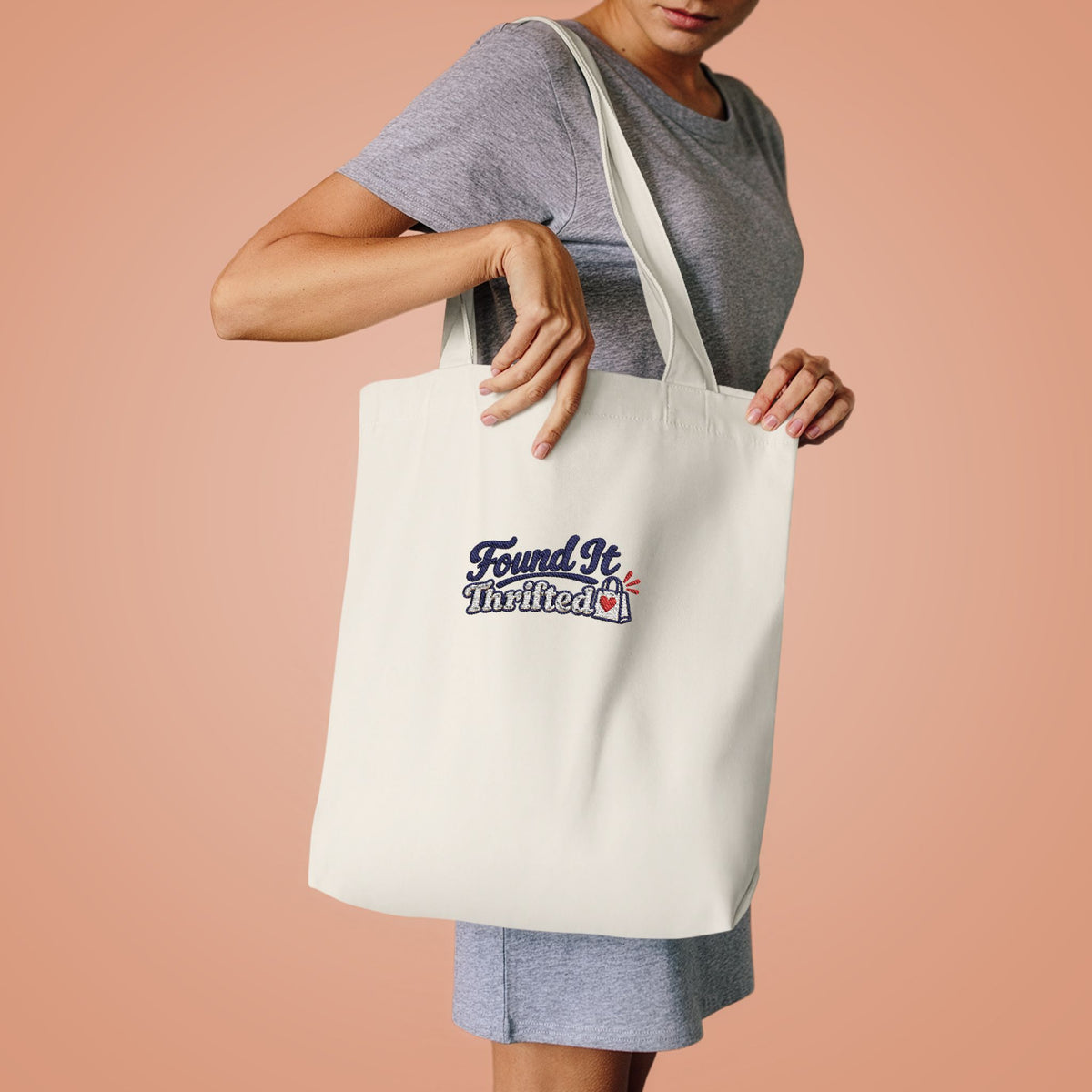 Tote Bag — “Found It, Thrifted” Graphic Cotton Tote for Everyday Errands & Gifts