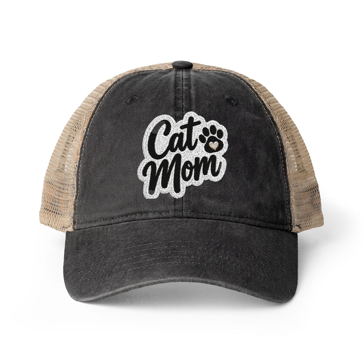 Cat Mom embroidered Women's Washed Mesh-Back Cap