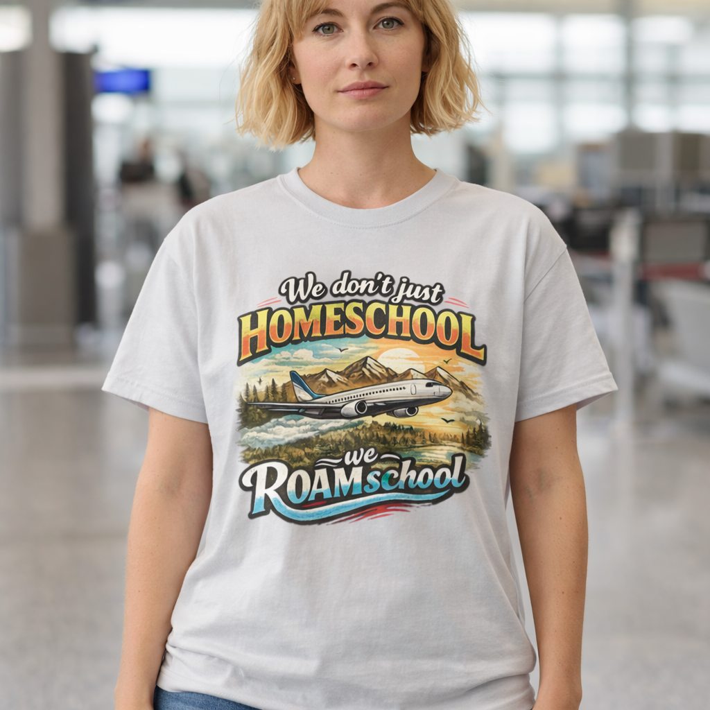 We don't just Homeschool we ROAMschool T-Shirt | Jet Travel Homeschooling Adventure