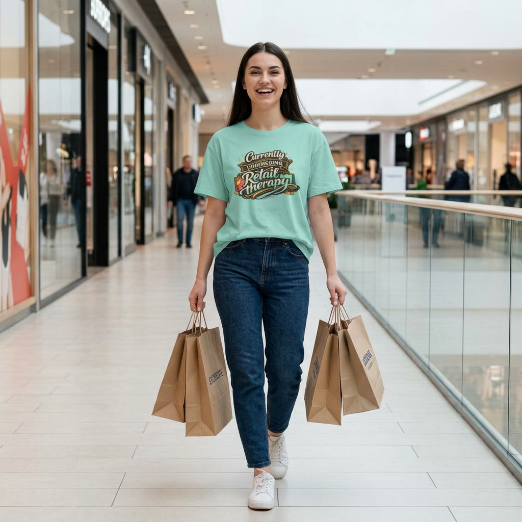 Currently Undergoing Retail Therapy Tee | Vintage Script Shopping Design boxy fit tee