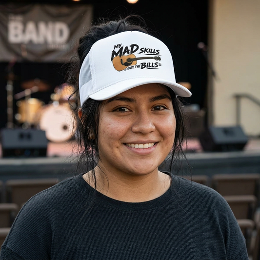 My Mad Skills Pay The Bills acoustic guitar trucker hat | musician humor