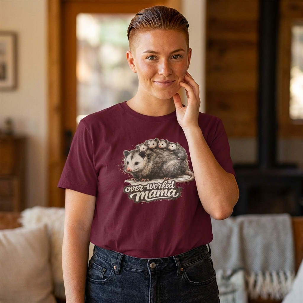 Opossum with Babies overworked mama Tee | Mom Life Graphic Shirt Mother's day