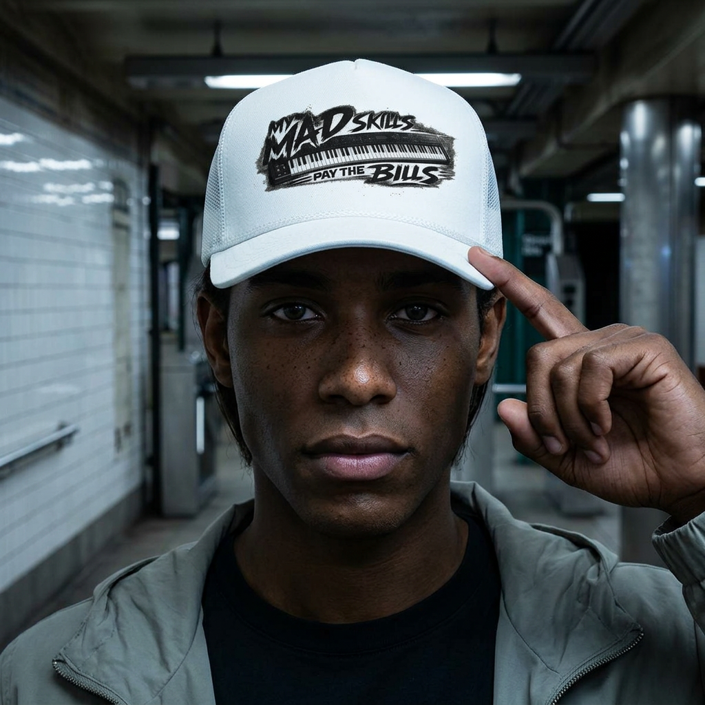Mad Skills Piano Pay The Bills Trucker Hat | Musician Keyboard Logo Cap