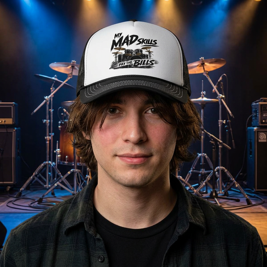 My Mad Skills Drum Set trucker hat | Pay the Bills drummer hat