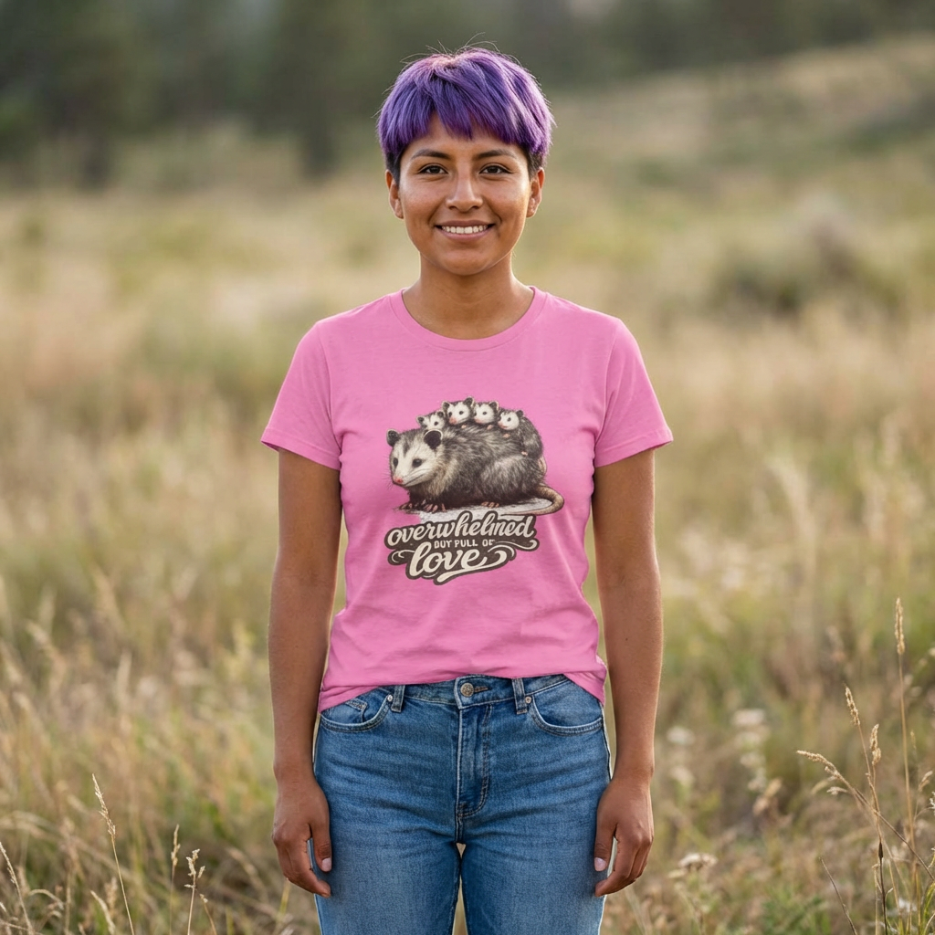 Possum Family Illustration Tee | "Overwhelmed But Full of Love" design Mother's day gift