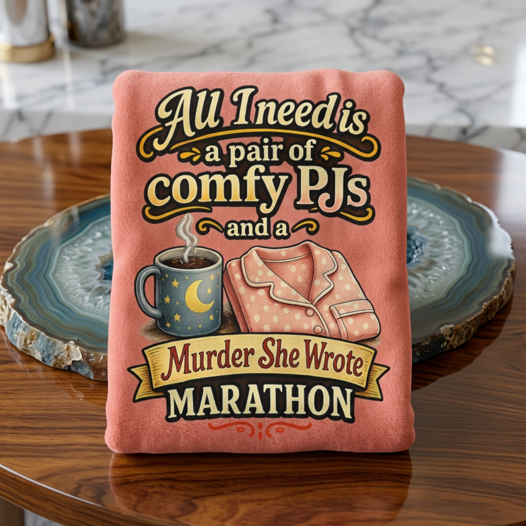 Murder She Wrote Marathon Sherpa Fleece Blanket | Comfy PJs & Coffee Design