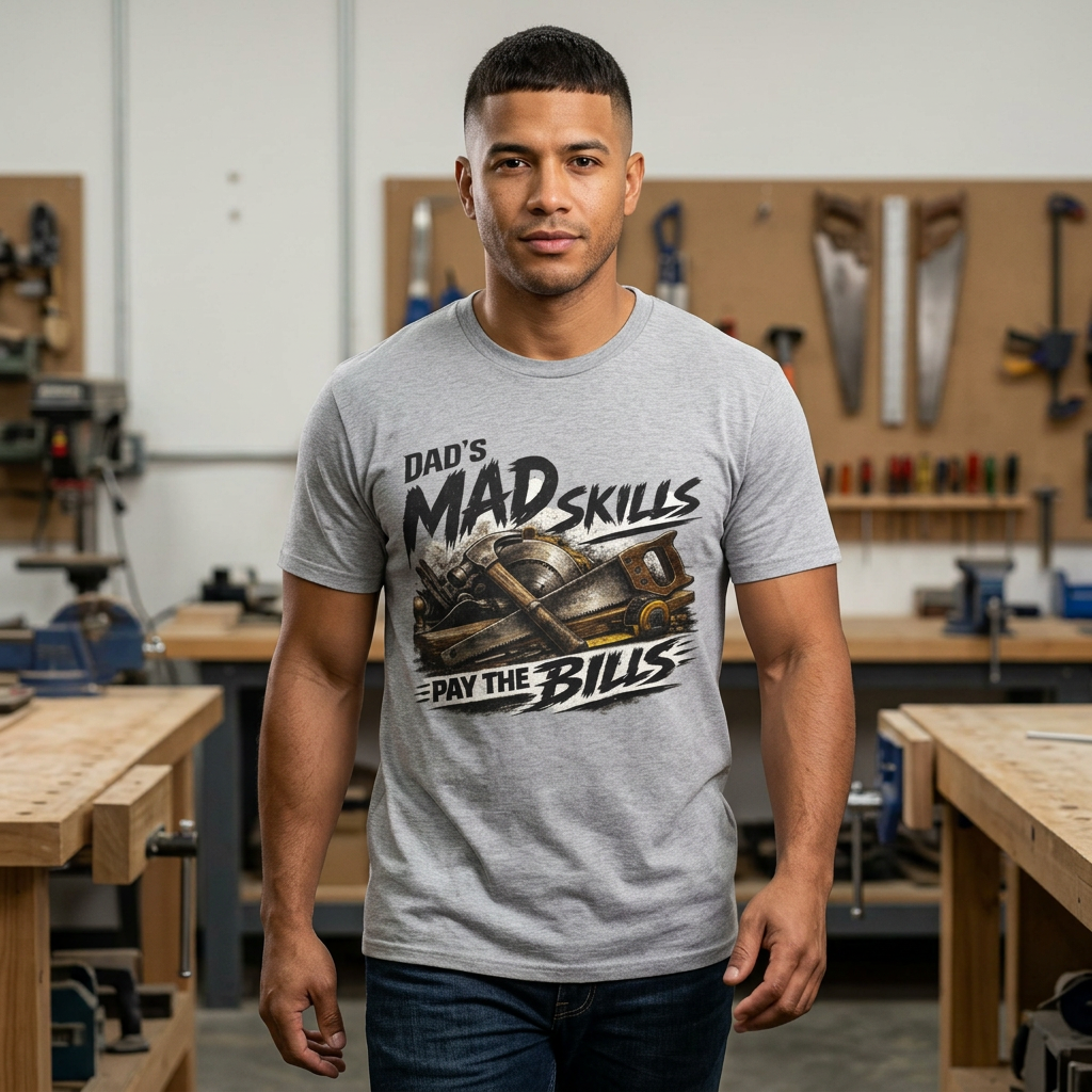 Dad's Mad Skills Pay The Bills T-Shirt | Tools Graphic, Carpenter Dad