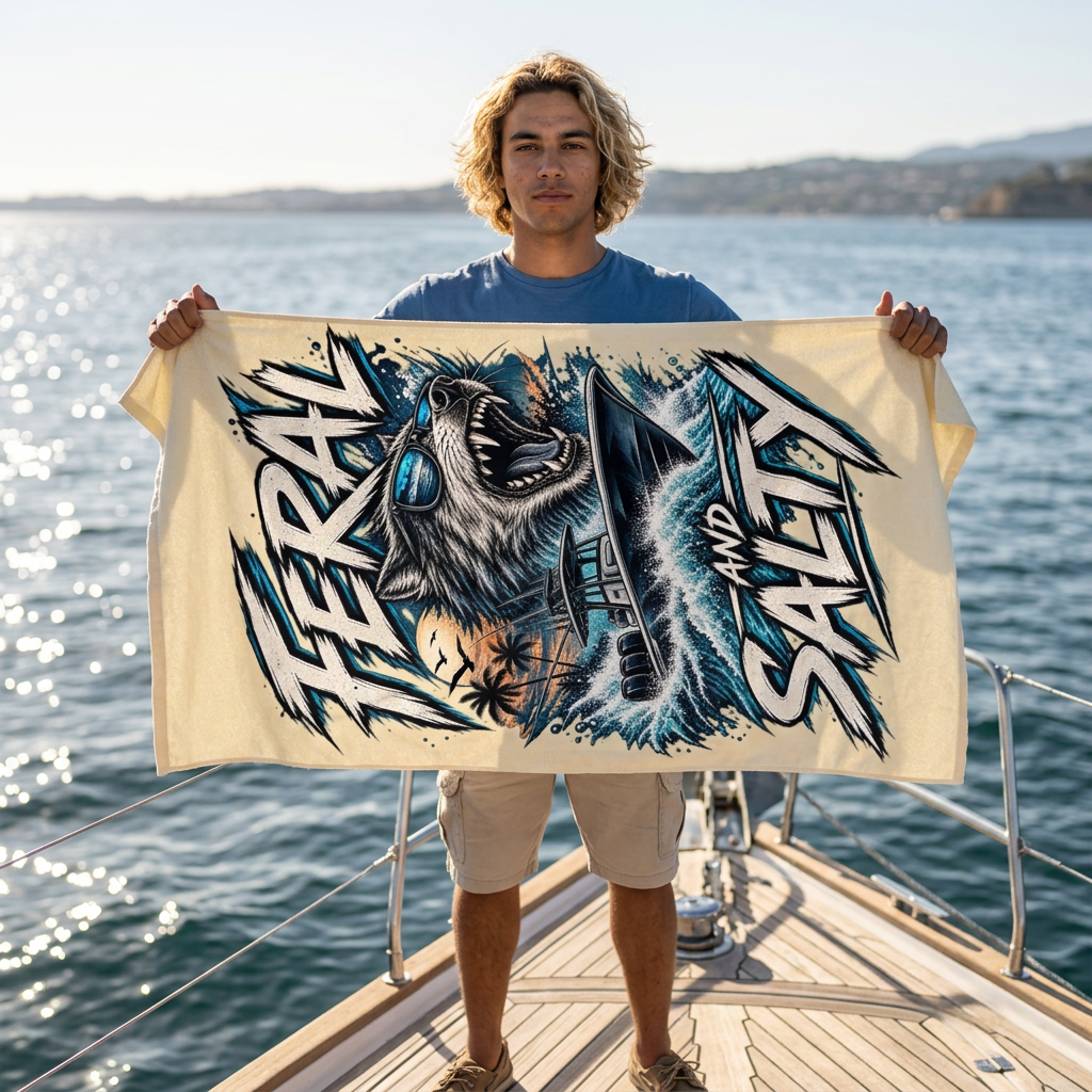 Feral and Salty Boat Beach Towel — Bold Surf & Coastal Vibes