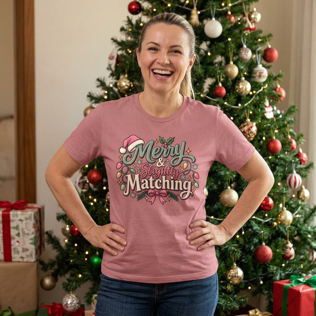 Christmas T-Shirt — "Merry & Slightly Matching" Festive Holiday Tee- Family pajamas