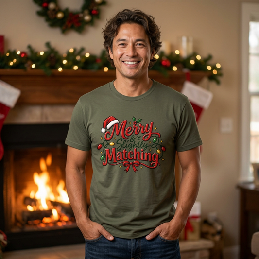 Merry & Slightly Matching Christmas T-Shirt- Family and Friends holiday pajama shirts