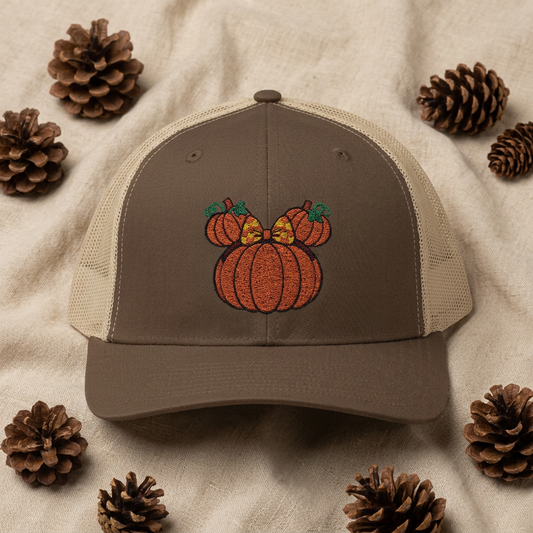 Fall Pumpkin Trio Snapback Cap | Autumn Harvest Embroidered Trucker Hat