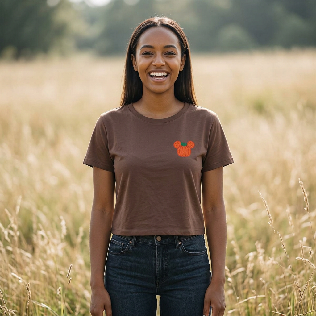 Fall Embroidered  Pumpkin Ears Tee | Autumn Baby Tee