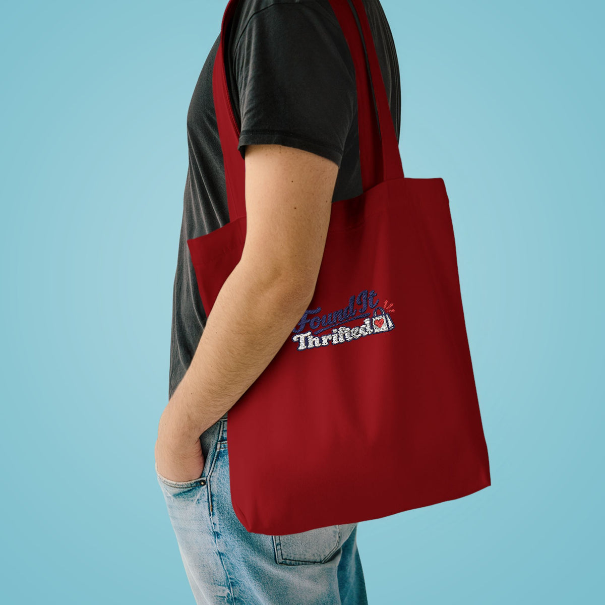 Tote Bag — “Found It, Thrifted” Graphic Cotton Tote for Everyday Errands & Gifts