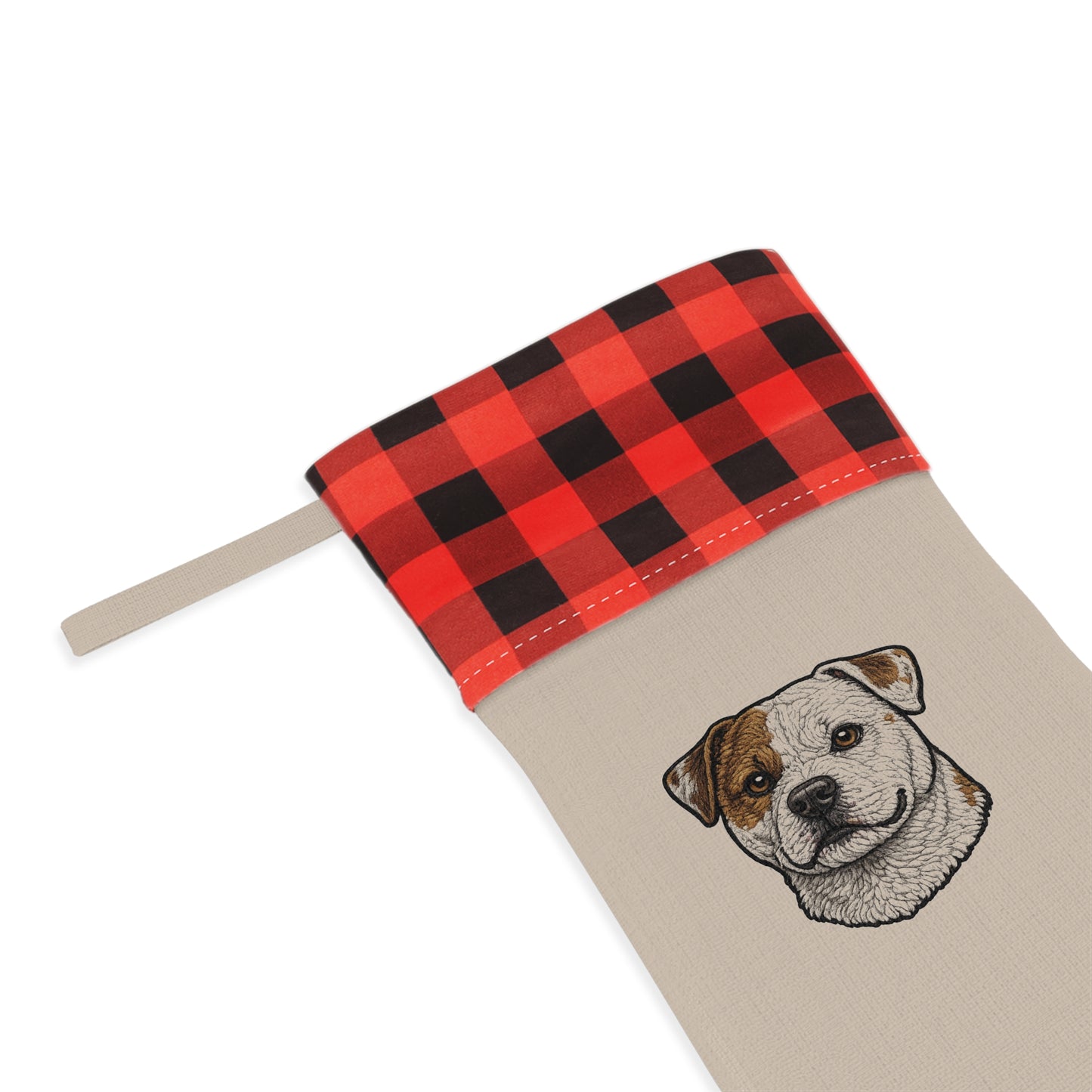 Scott American Bulldog Christmas Stocking with Buffalo Plaid Cuff