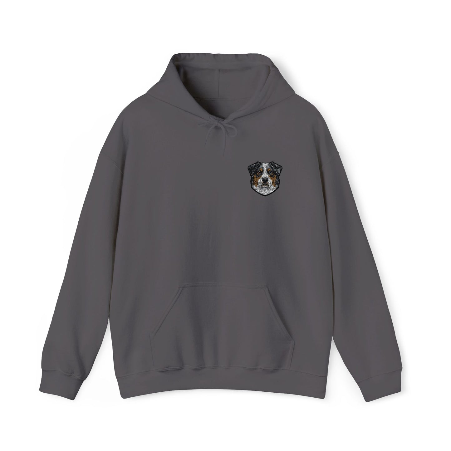 Australian Shepherd embroidered design on hooded sweatshirt
