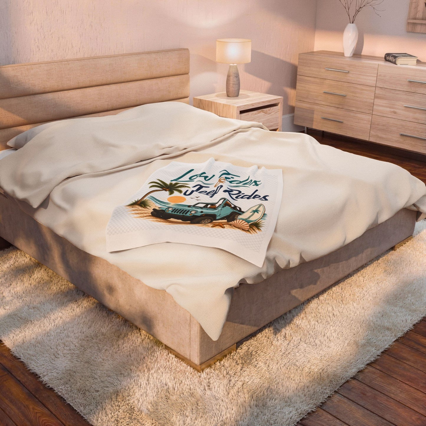 Low Tides & Beach Rides Velveteen Plush Blanket | Beach off-road Surf Design