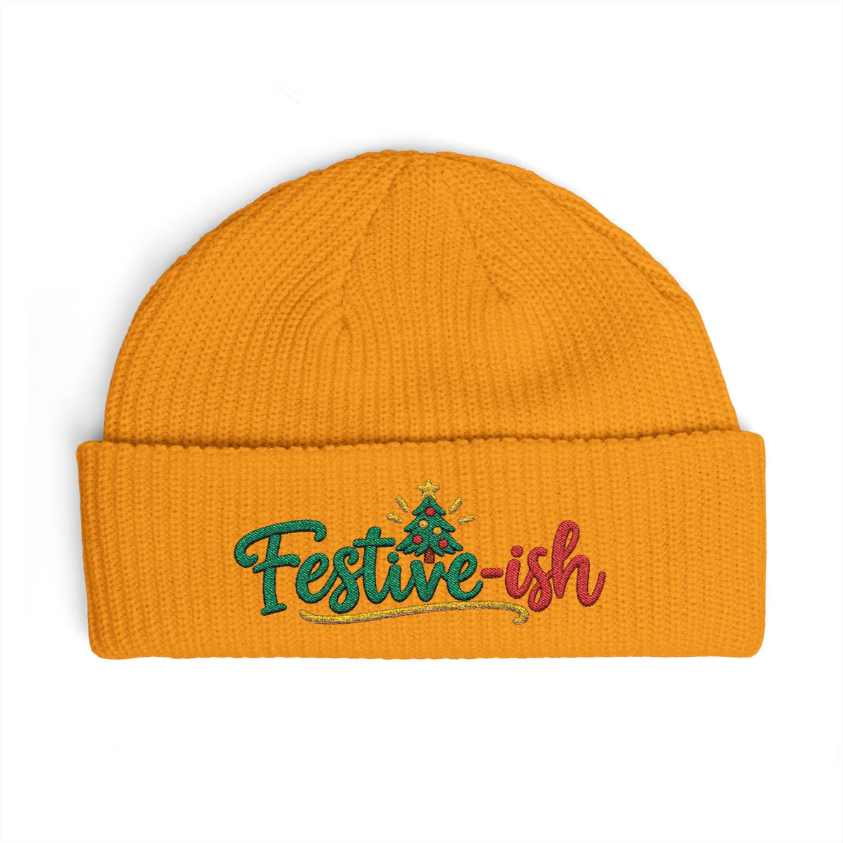 Festive-ish Cuff Beanie — Embroidered Holiday Knit Hat