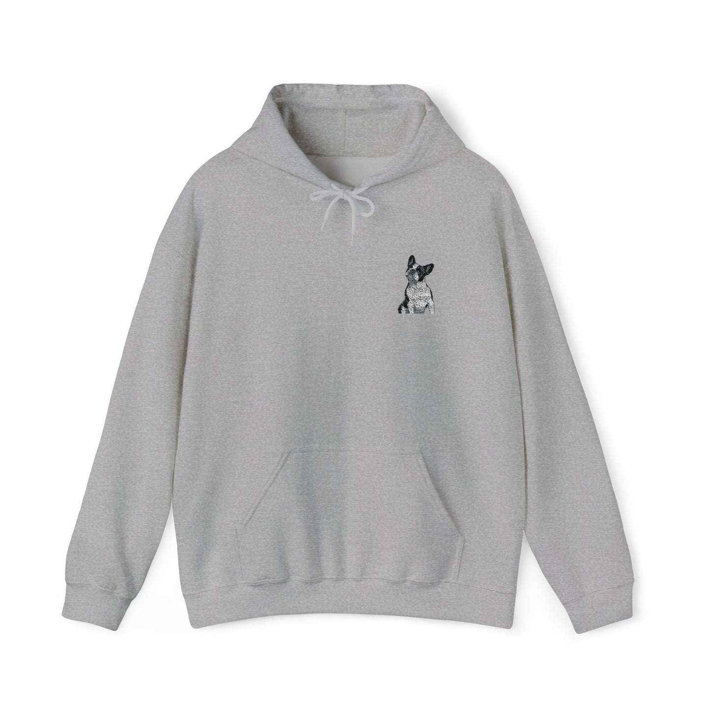French Bulldog embroidered design on hooded sweatshirt