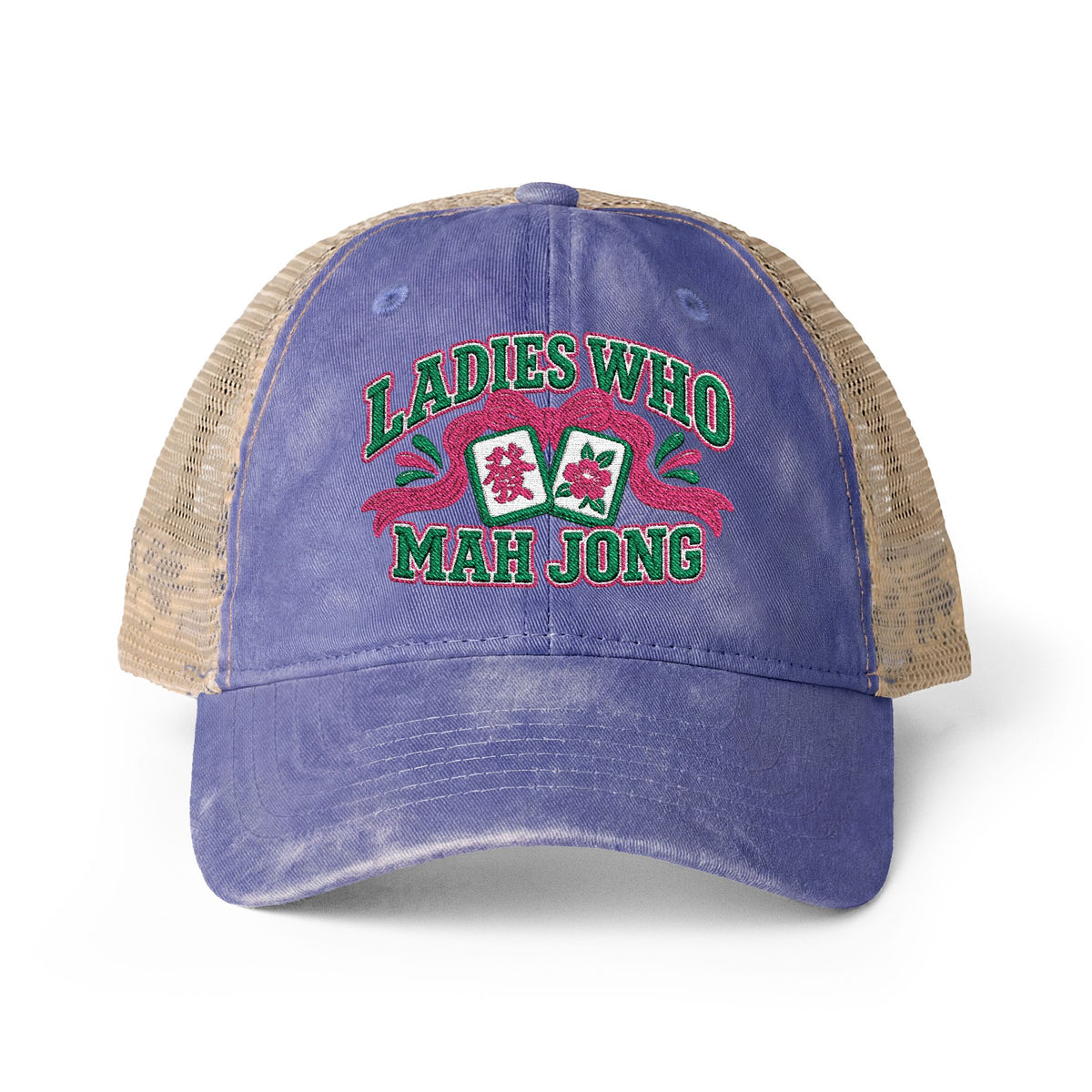 Ladies Who Mah Jong Embroidered Women's Washed Mesh-Back Cap- customizable