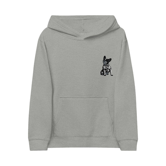 Kids Embroidered French Bulldog Fleece Hoodie