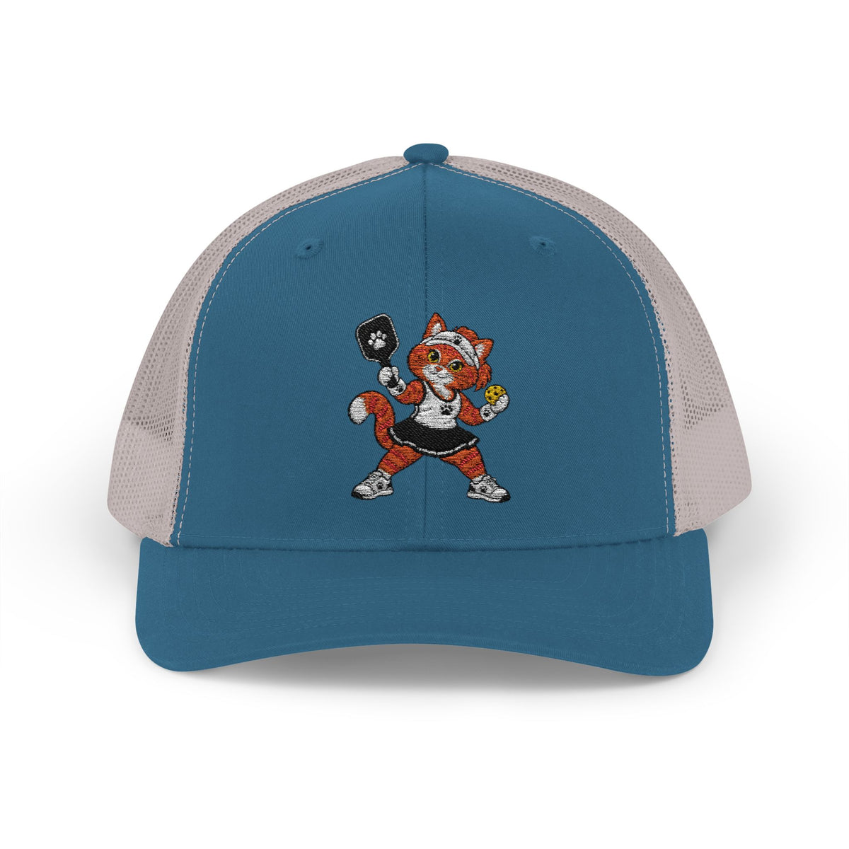 Pickleball Tabby Cat Embroidered Snapback Cap | Trucker Hat