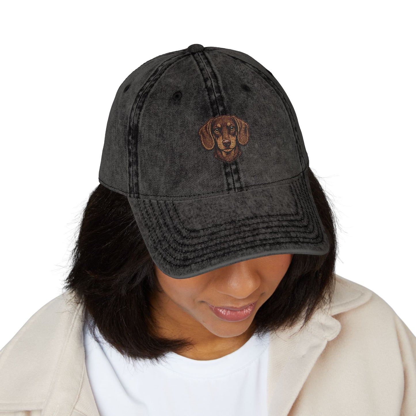 Embroidered Dachshund Head Cap | Vintage Distressed Baseball Hat