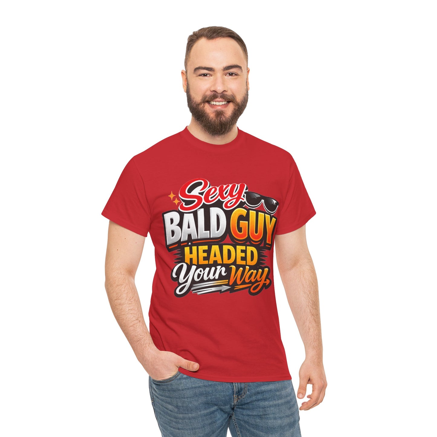 Sexy Bald Guy Headed Your Way T-Shirt | Funny Bald Head Tee, Sunglasses Graphic