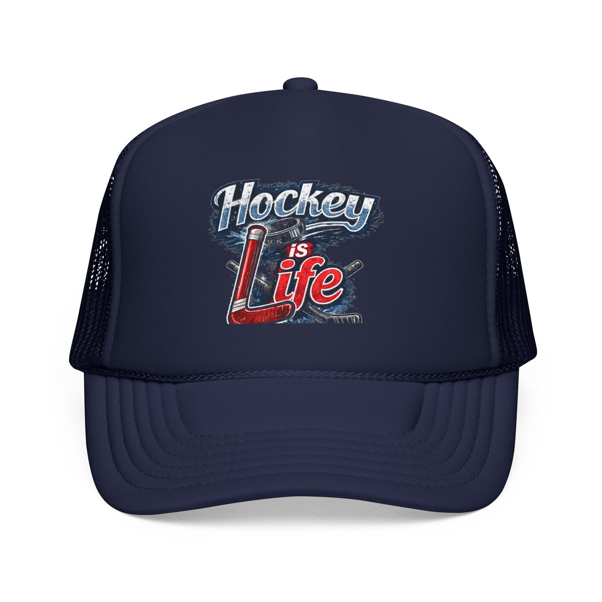 Hockey is Life Foam Trucker Hat | Hockey Text Patch Cap