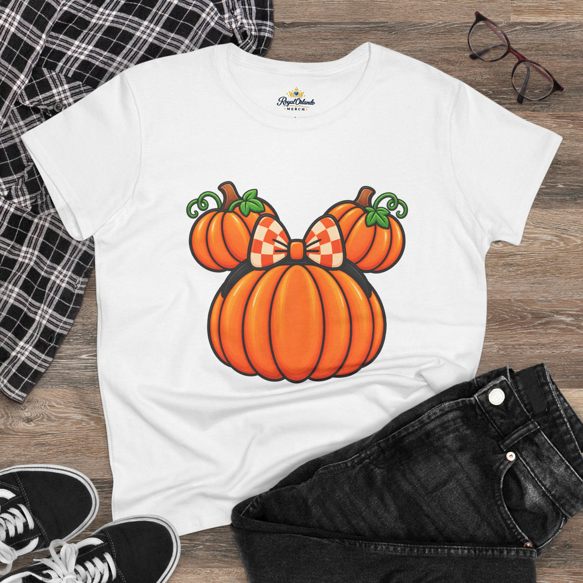 Fall Pumpkin Ears Tee | Pumpkin Adult Bow T-Shirt, Fall Halloween Top